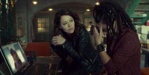 Tatiana Maslany expertly portrays three characters in the same scene.